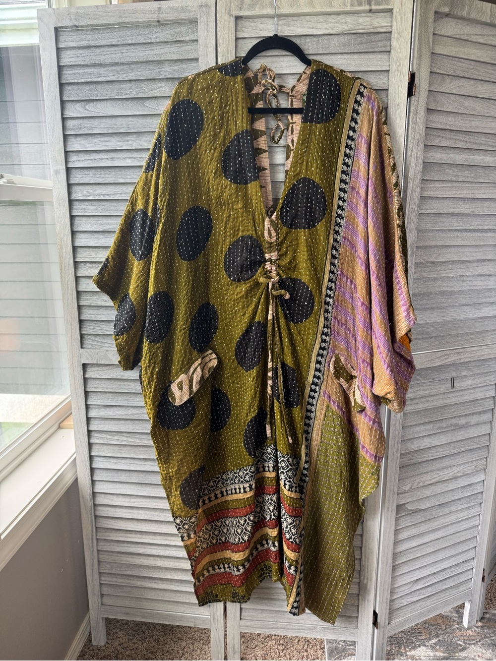 Moondance Muu - Olive Green Polka Dot Boho full length muu with pockets
